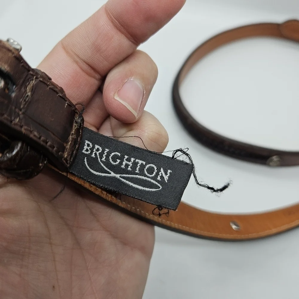 Brighton brown croc embossed skinny leather belt with dark brown cable detail XL